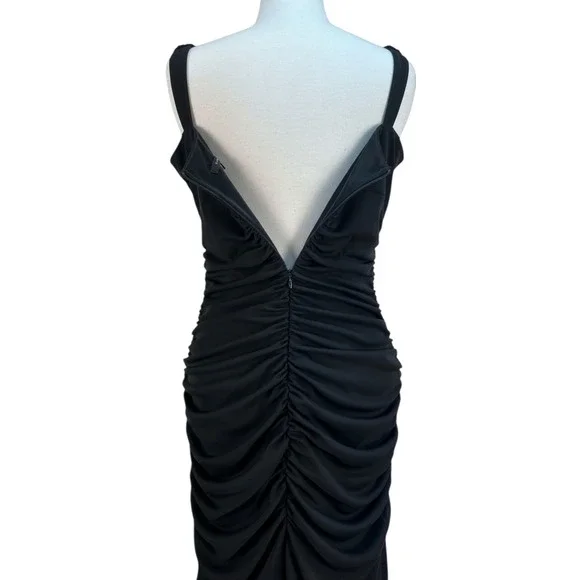 David Meister Black Ruched Cocktail Dress Size 10 Asymmetrical Neckline LBD - Picture 4 of 12